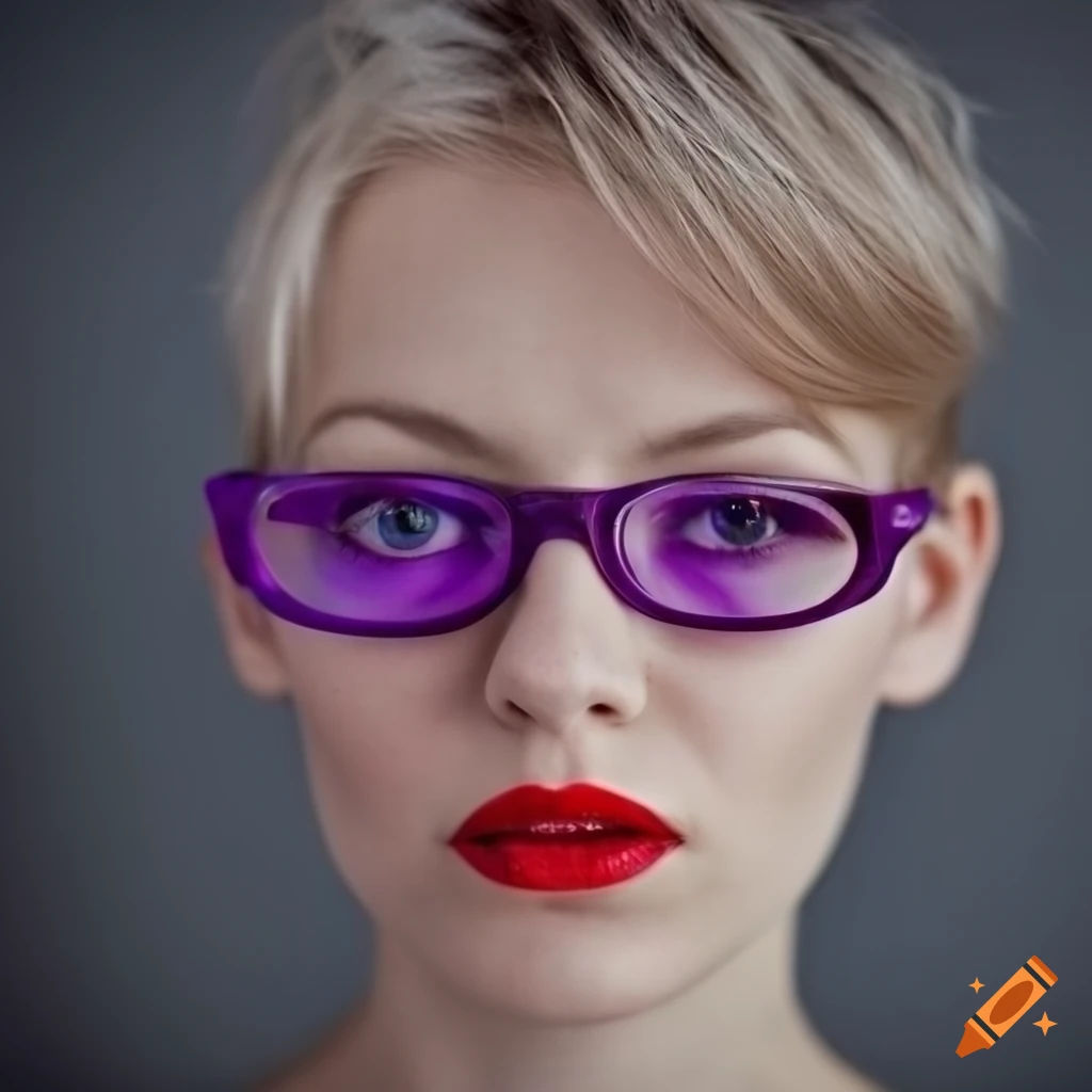 portrait of a stylish young woman with purple glasses