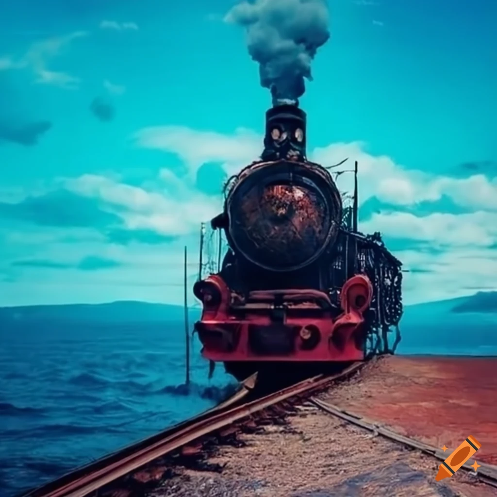 colorful artwork of a floating ancient train
