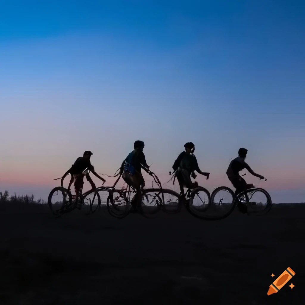 group mountain biking in action