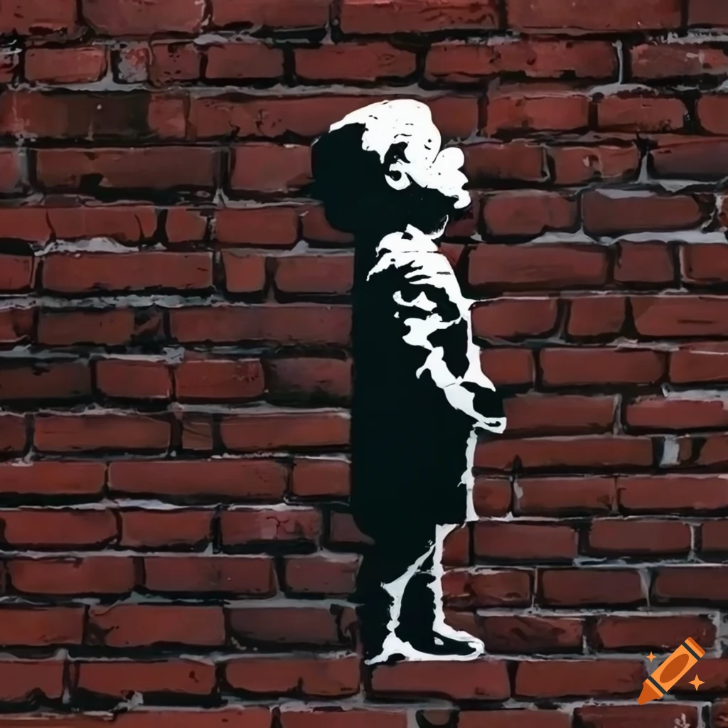 Banksy Inspired Stencil Art On Brick Wall On Craiyon