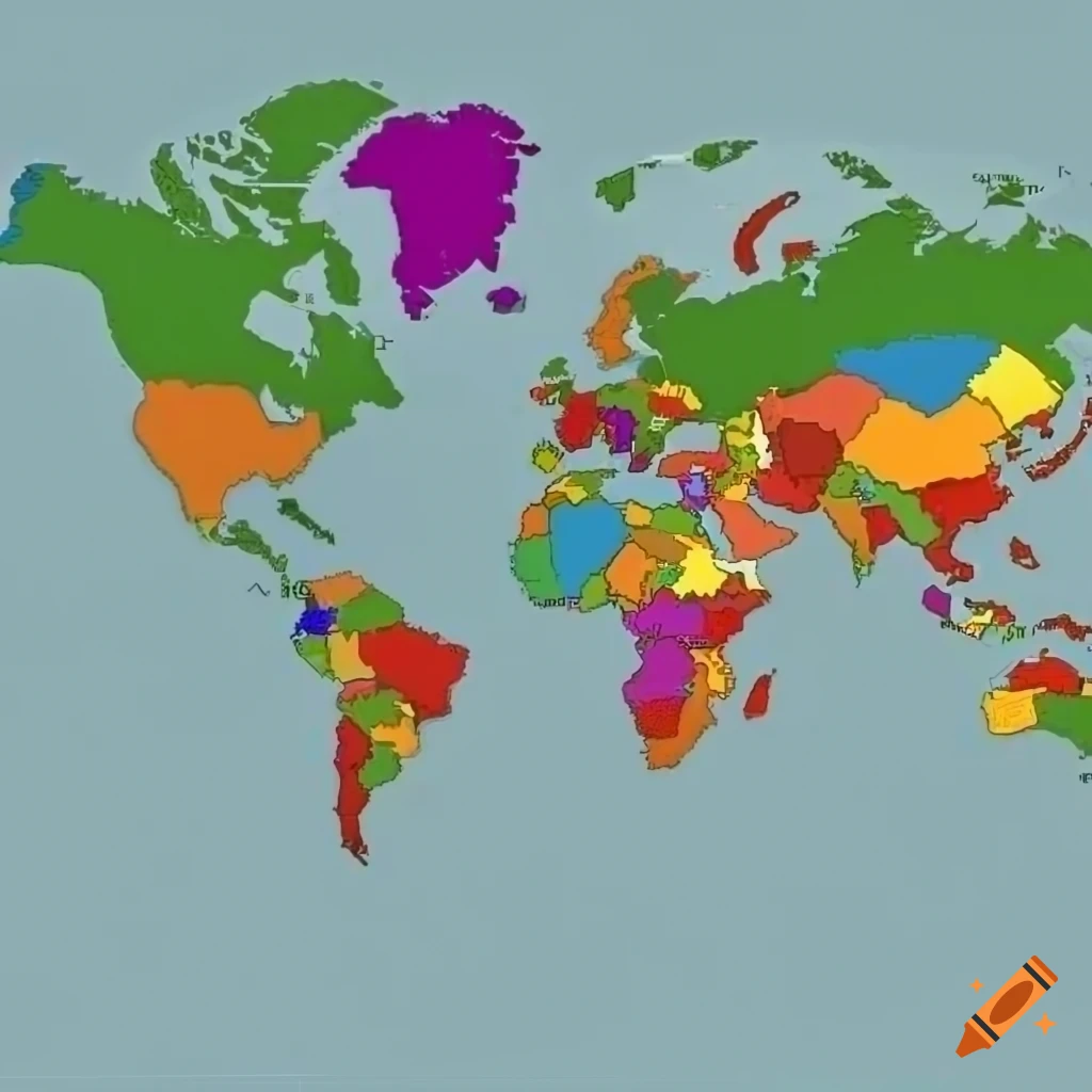 colorful world map with country borders