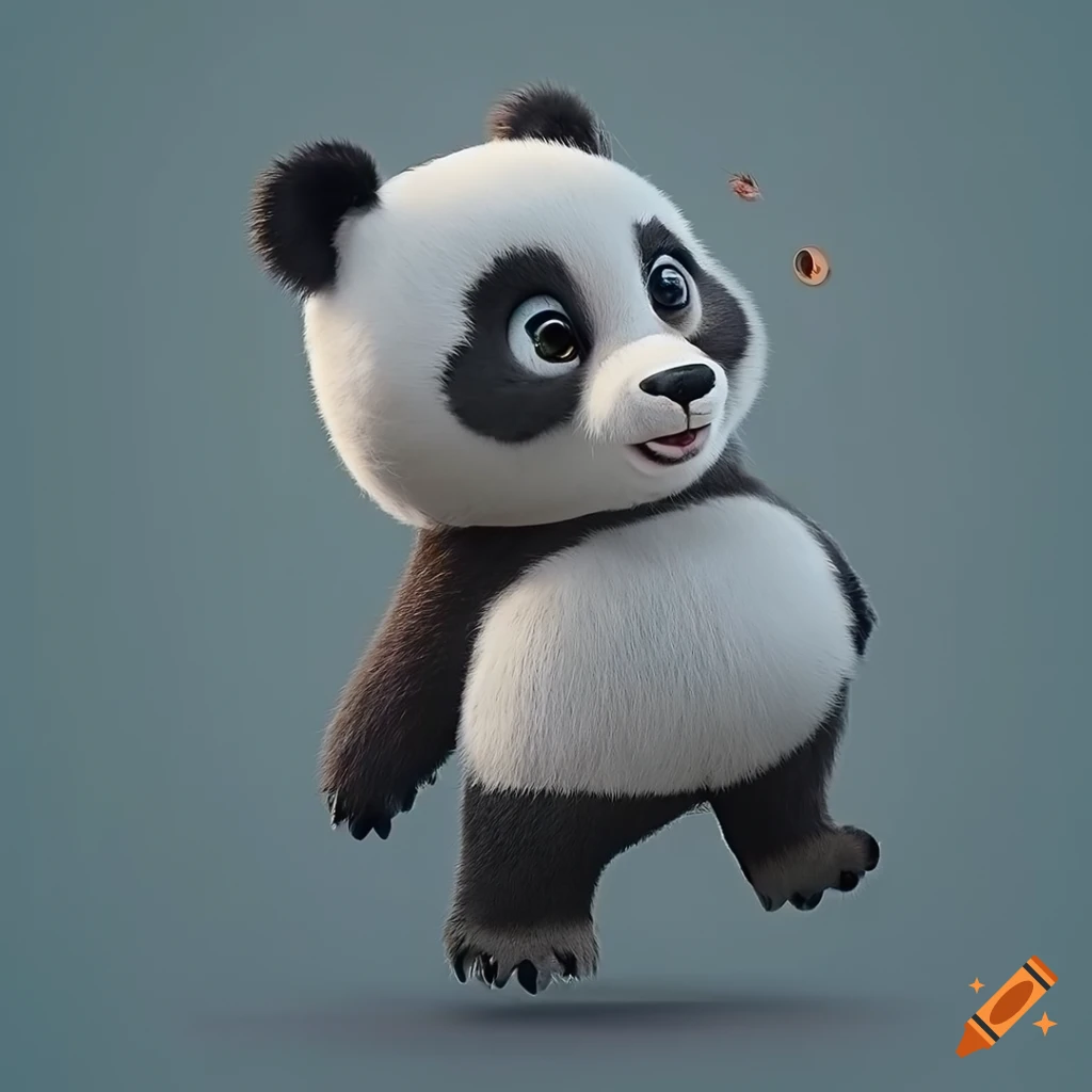 A super cute panda bear, enjoy and play the music, pixar-style