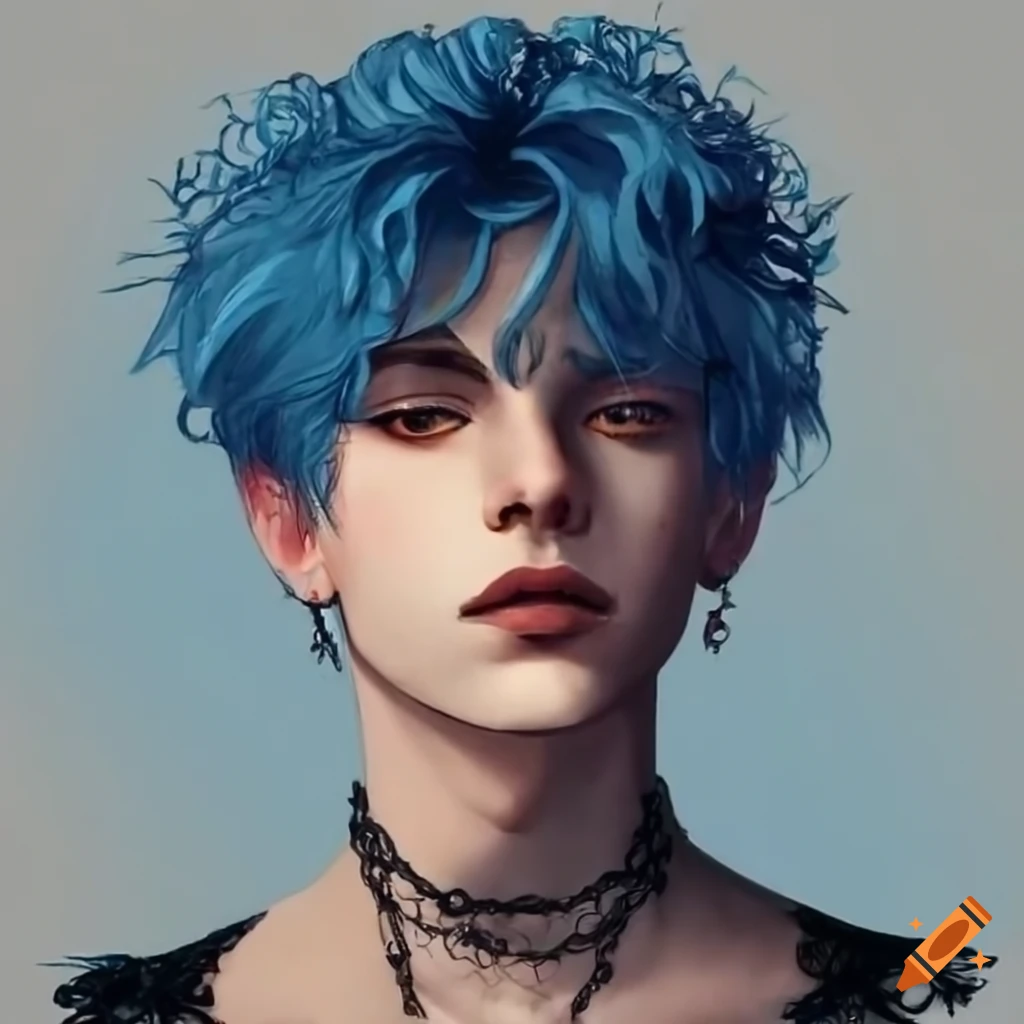 Portrait of a handsome young prince with blue hair on Craiyon