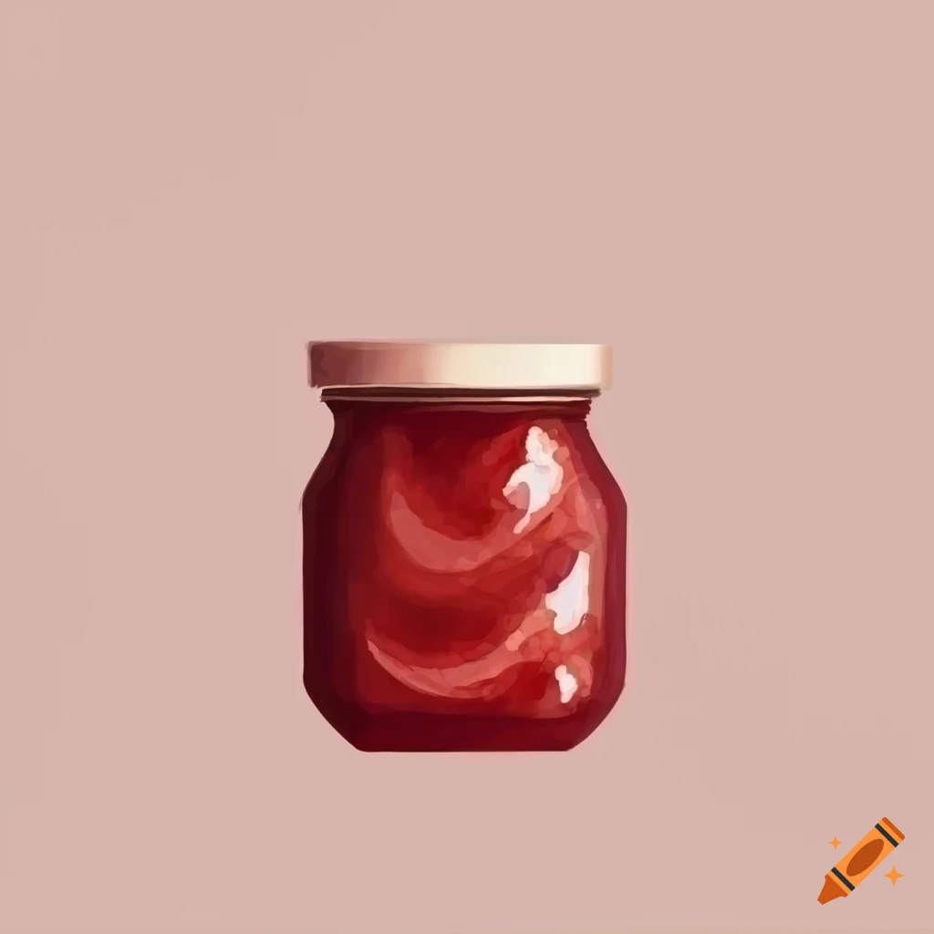 Watercolor painting of a strawberry jam jar