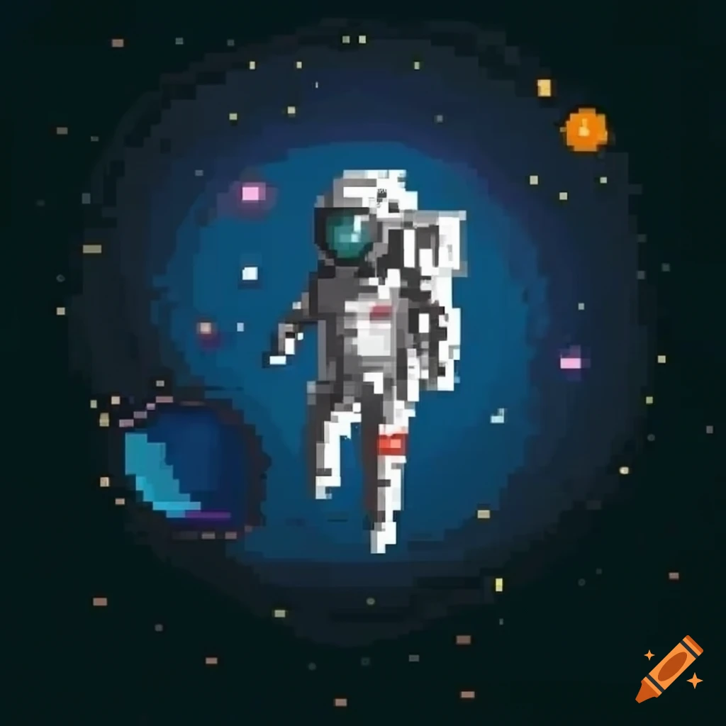 pixel art of a cute astronaut in space
