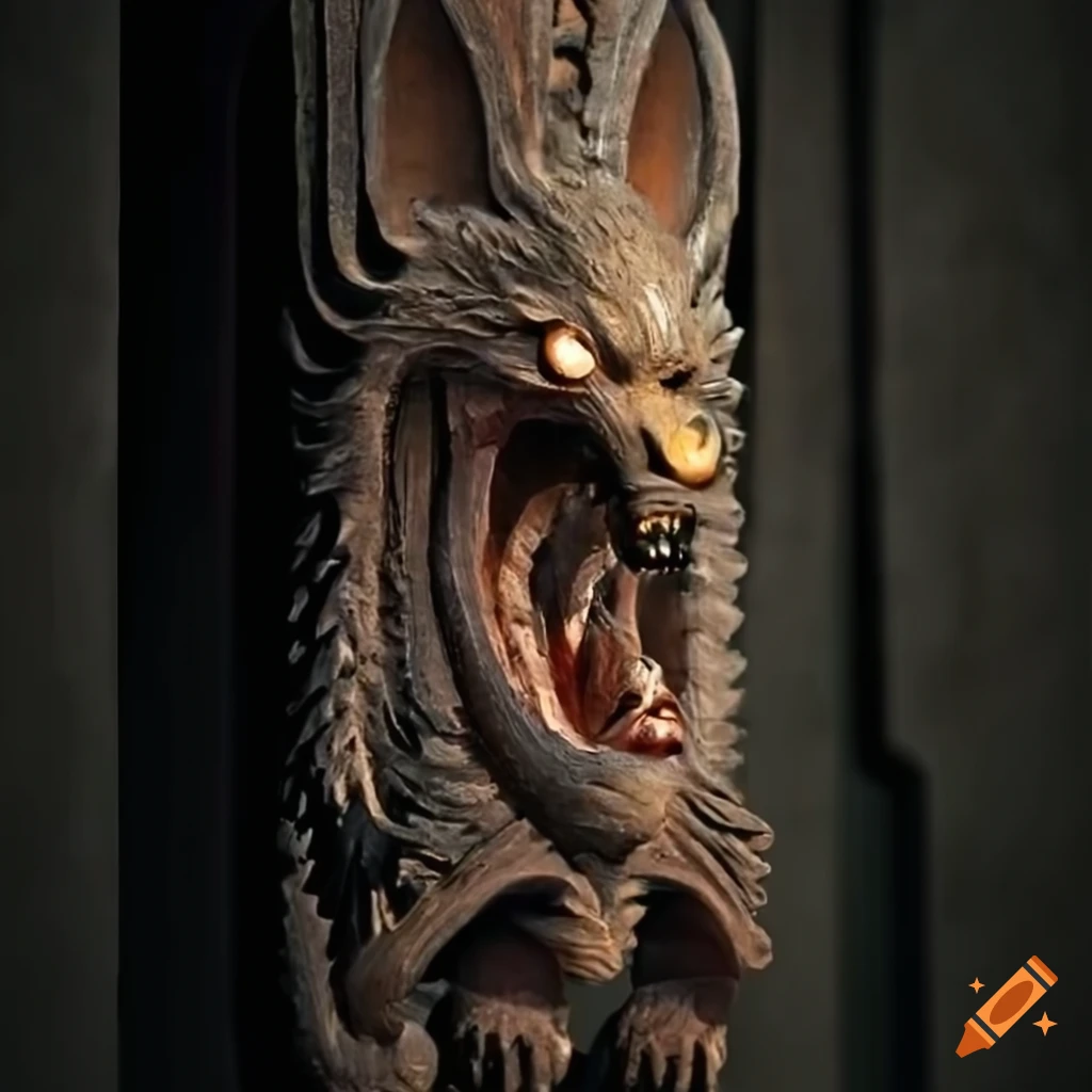 detailed carving of a moth werewolf
