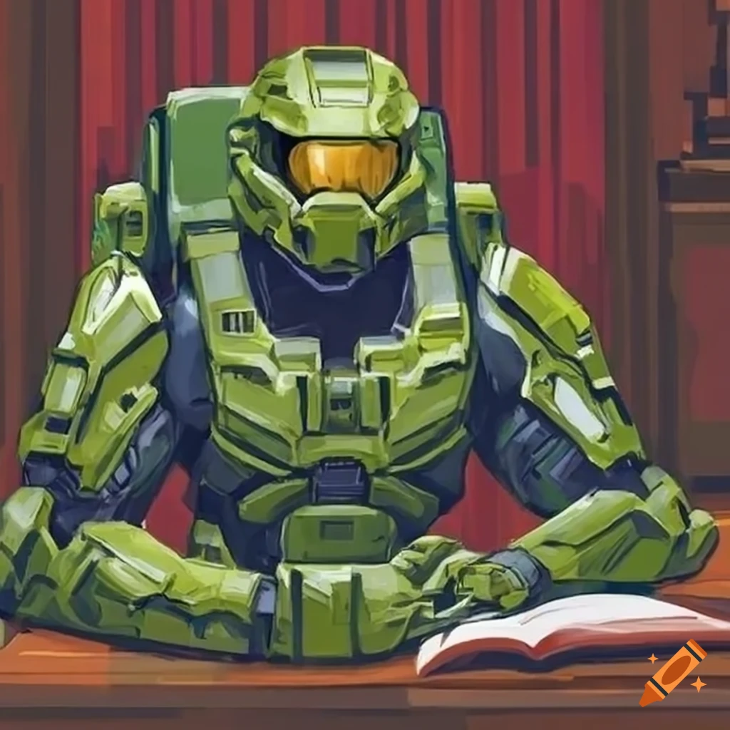 image of Master Chief in a courtroom