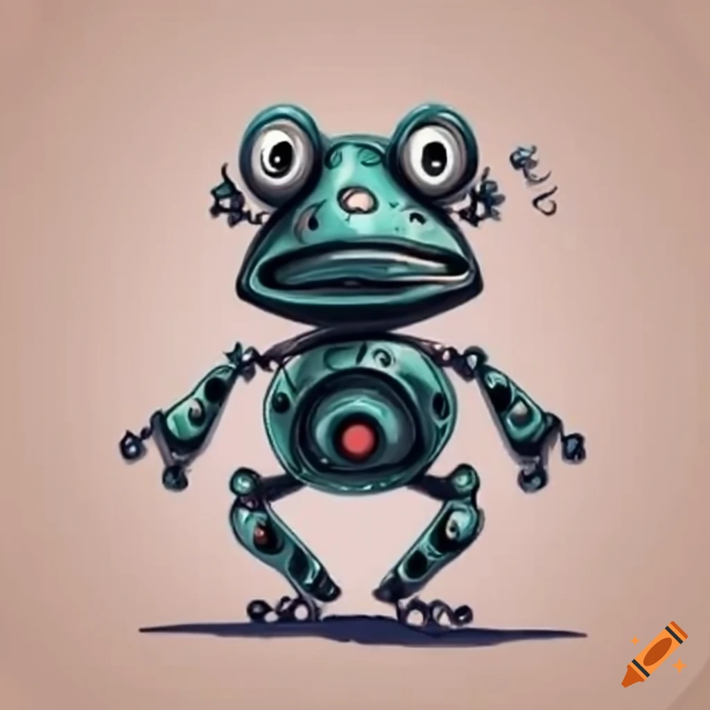 Cartoon depiction of a robot frog on Craiyon