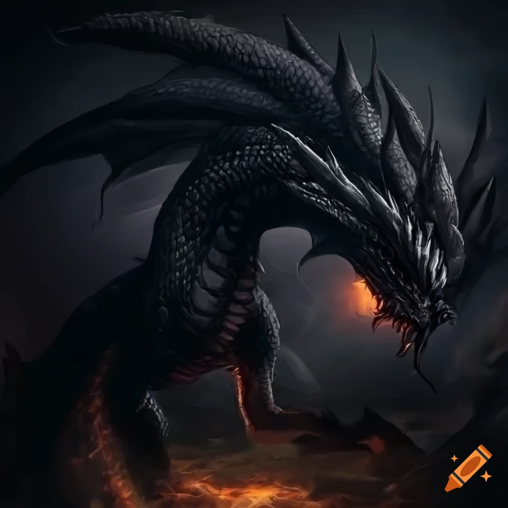 fantasy landscape with a black dragon