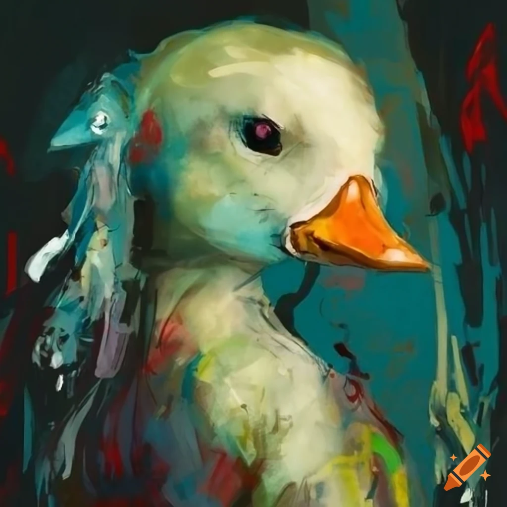 Artistic portrayal of a duck with bold brushstrokes on Craiyon
