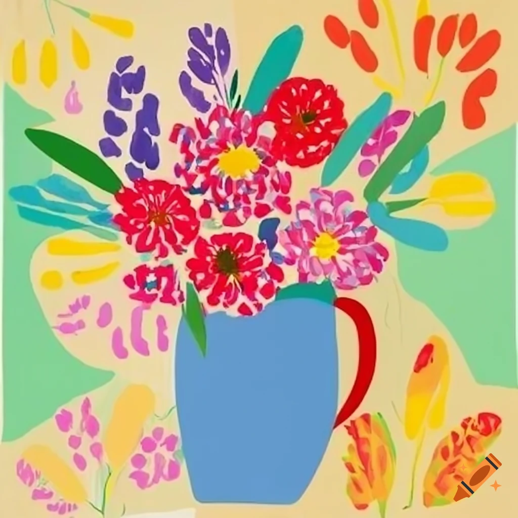 Matisse style flowers in hand artwork