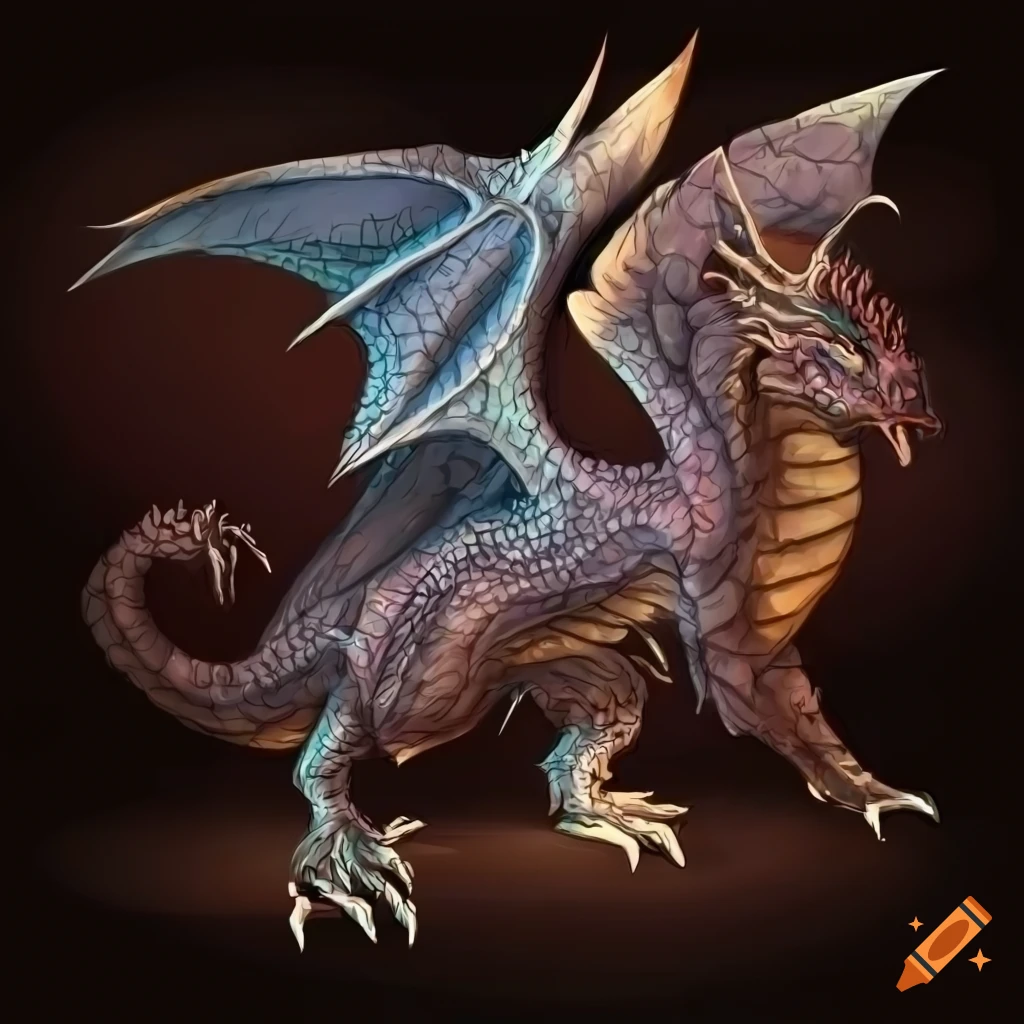 detailed side view illustration of a dragon with wings