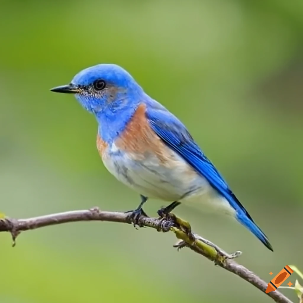 Cute bluebird perched on a green bush on Craiyon
