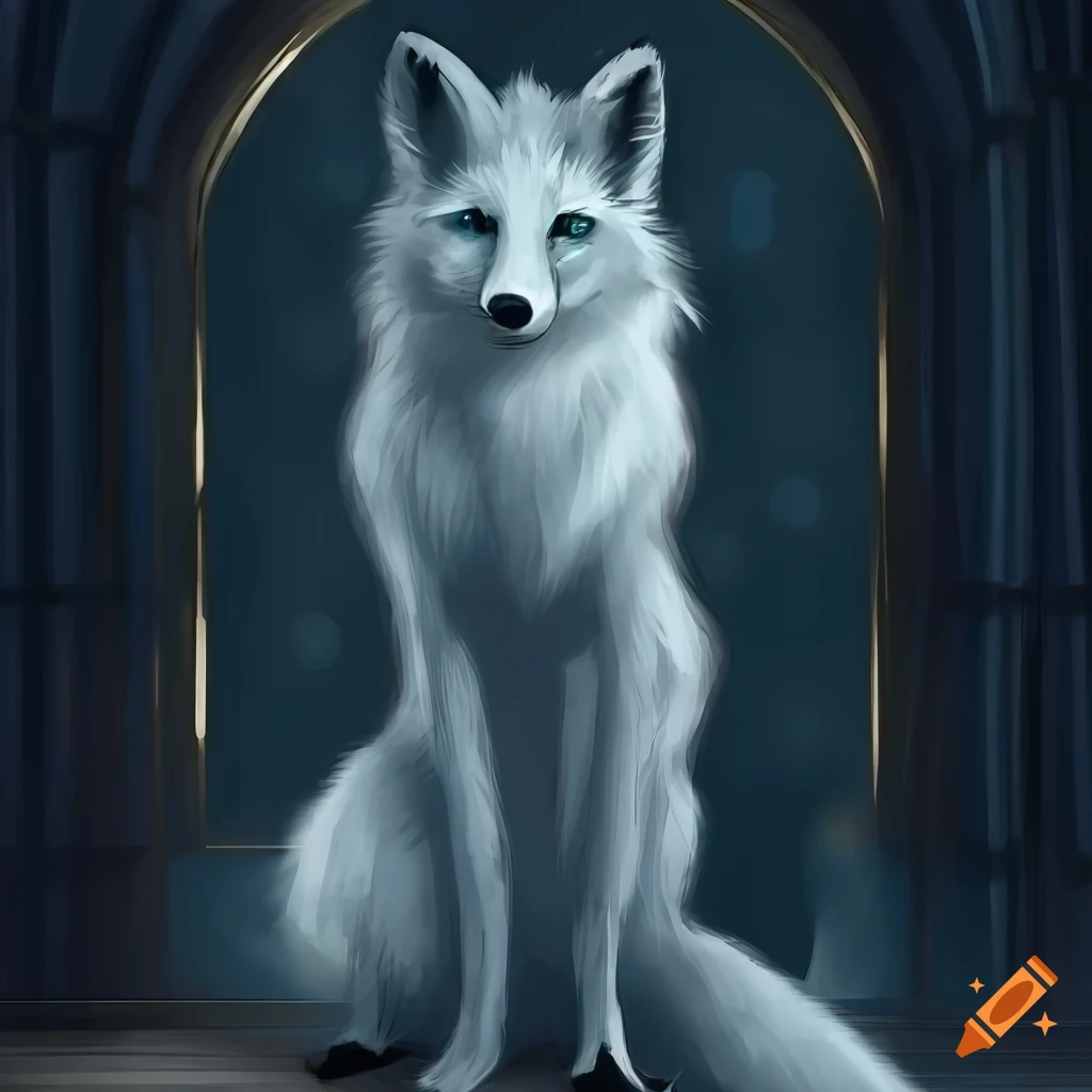 detailed digital art of an arctic fox in a well-lit room
