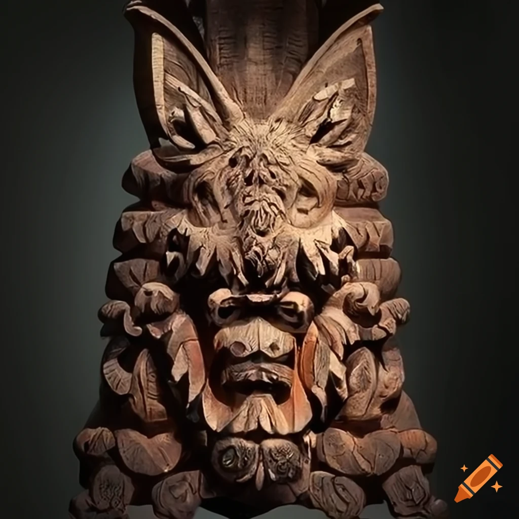 detailed sculpture of a beehive with moth and werewolf motif