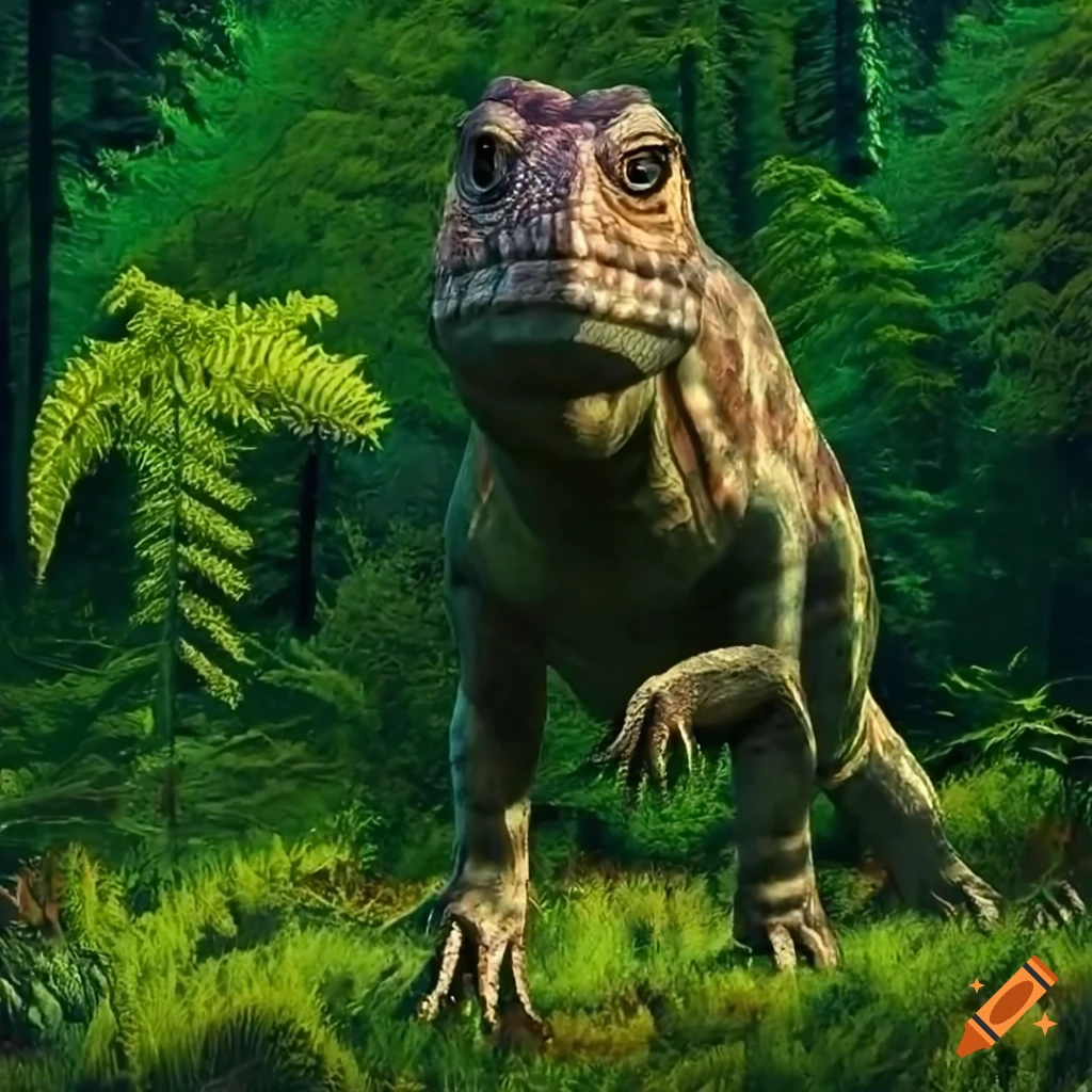 colorful Iguanodon dinosaur in warm morning light