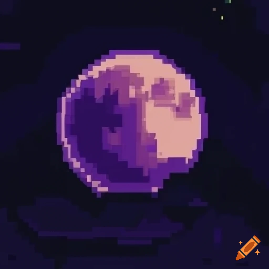 pixel art of a purple and green moon at night