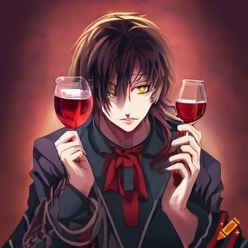 Anime Character Holding A Glass Of Wine