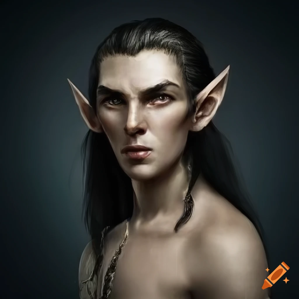 portrait of a mature moon elf with silver eyes