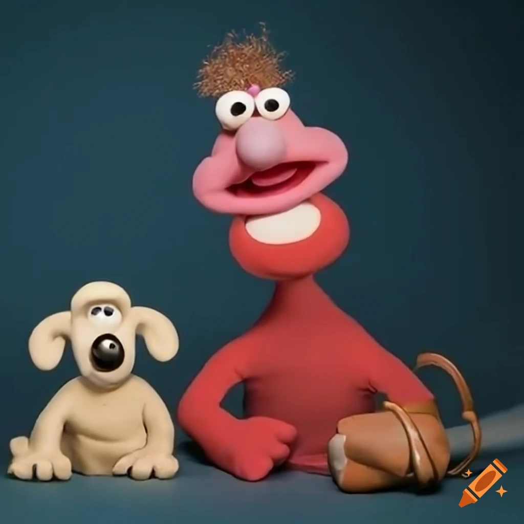 Wallace and gromit with sesame street characters on Craiyon