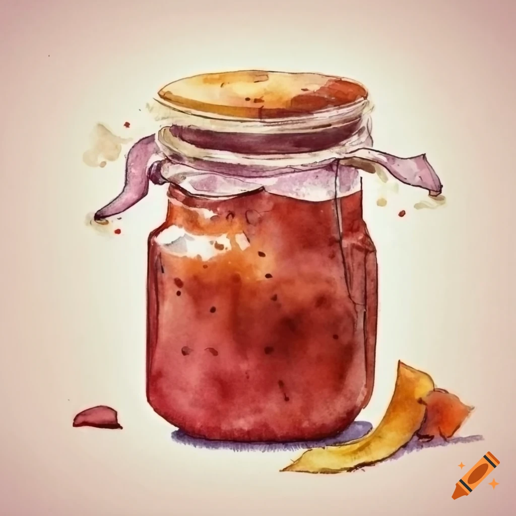 Colorful watercolor painting of various jars of jam on Craiyon