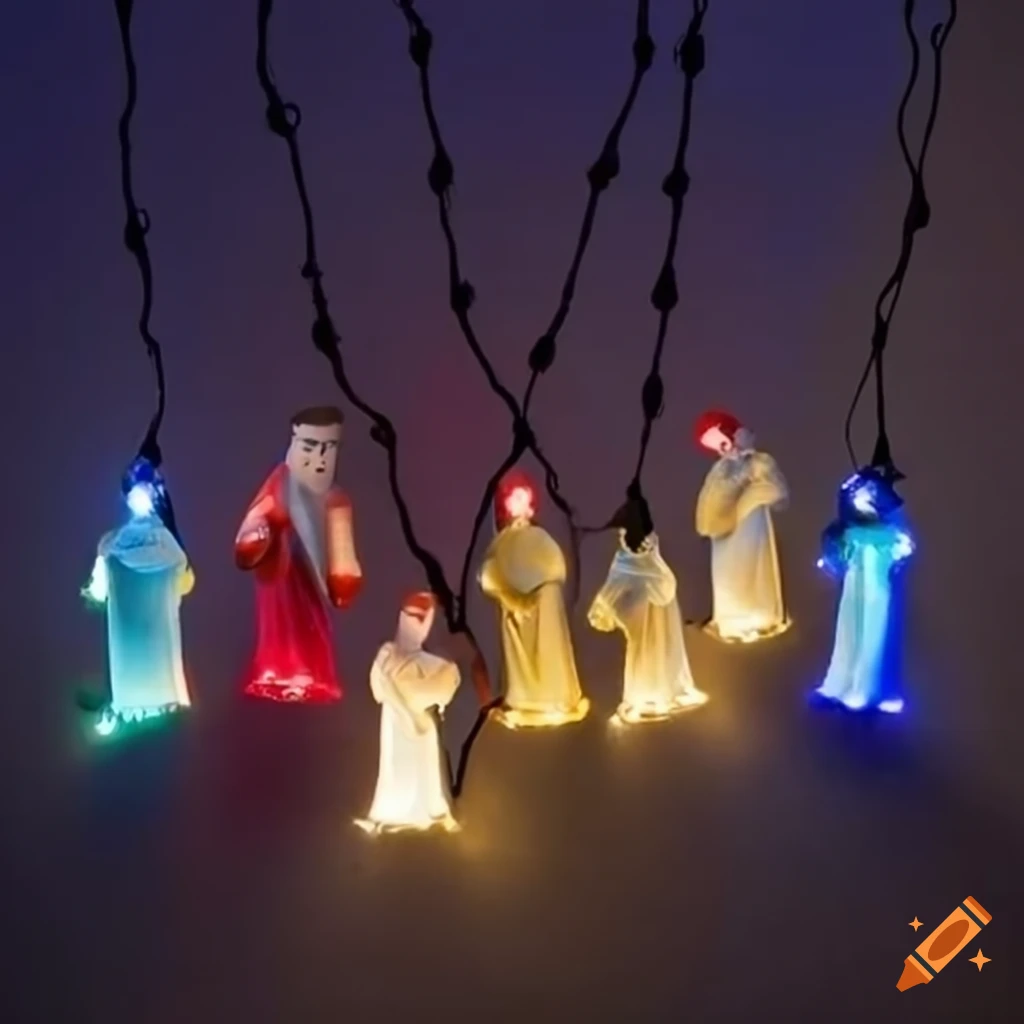 Christmas lights with religious figurines on Craiyon