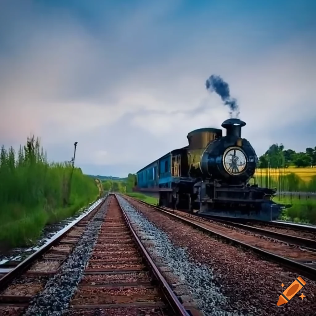 colorful image of a floating ancient train