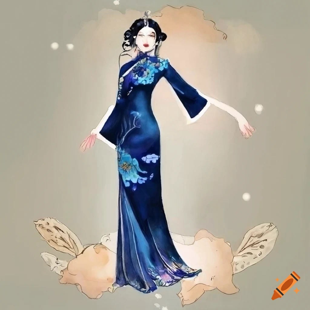 Drawing of a chinese woman in a qipao dress