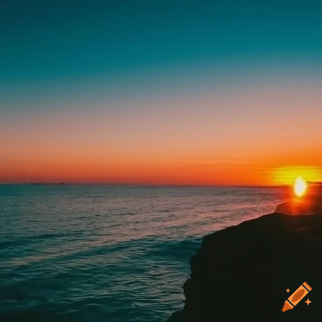 aesthetic view of a sea with cliffs during sunrise or sunset