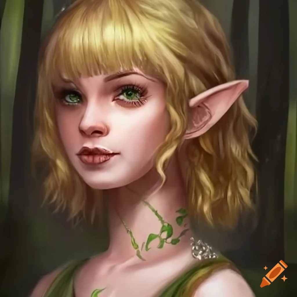 Image of a blonde elf with ramona flowers-like hair in a medieval ...