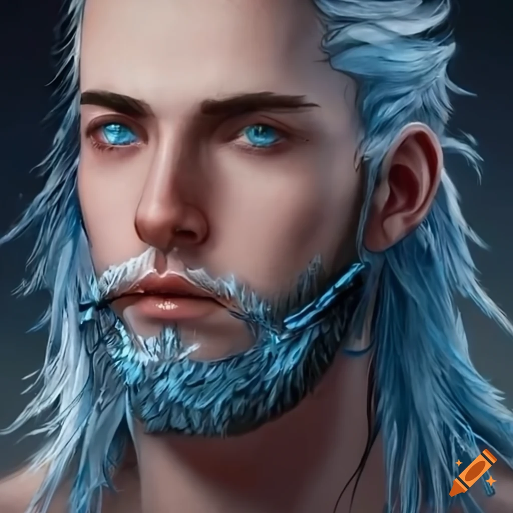 Closeup of a man with frozen hair on Craiyon