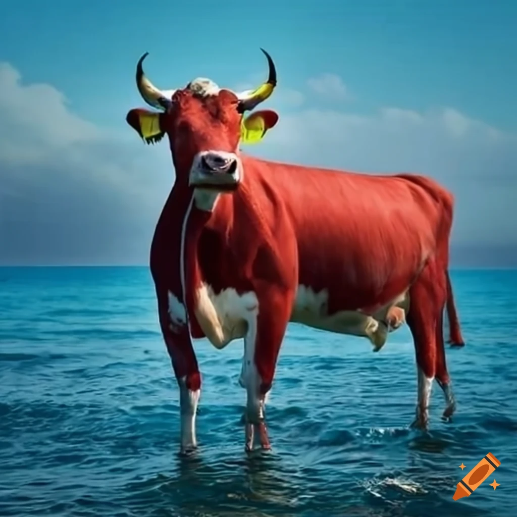 Image of a cow standing on the sea on craiyon