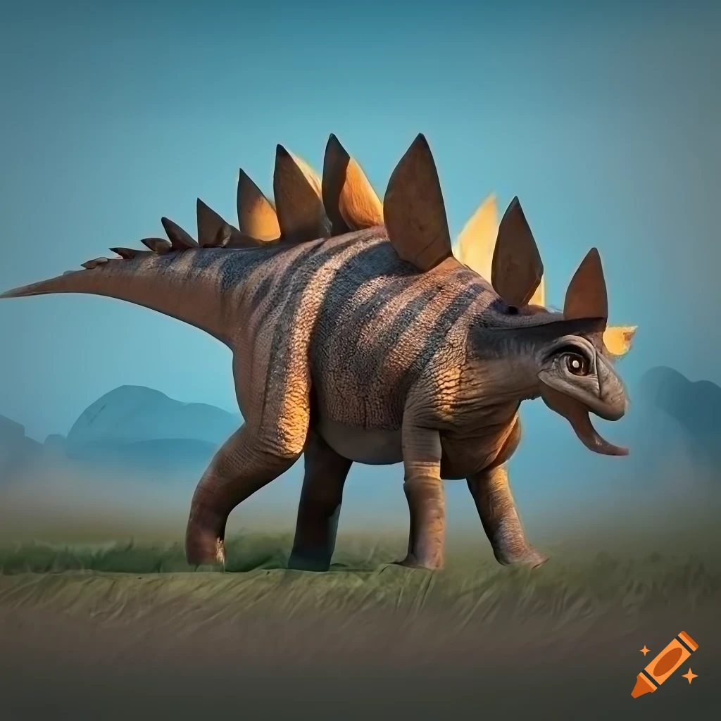 striped stegosaurus in warm morning light