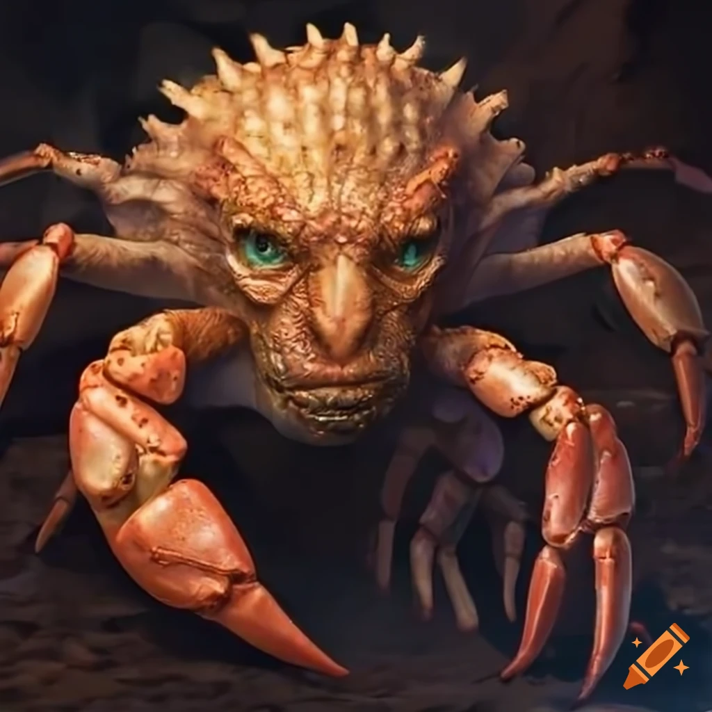art of a creature with a crab body and Ron Perlman's head