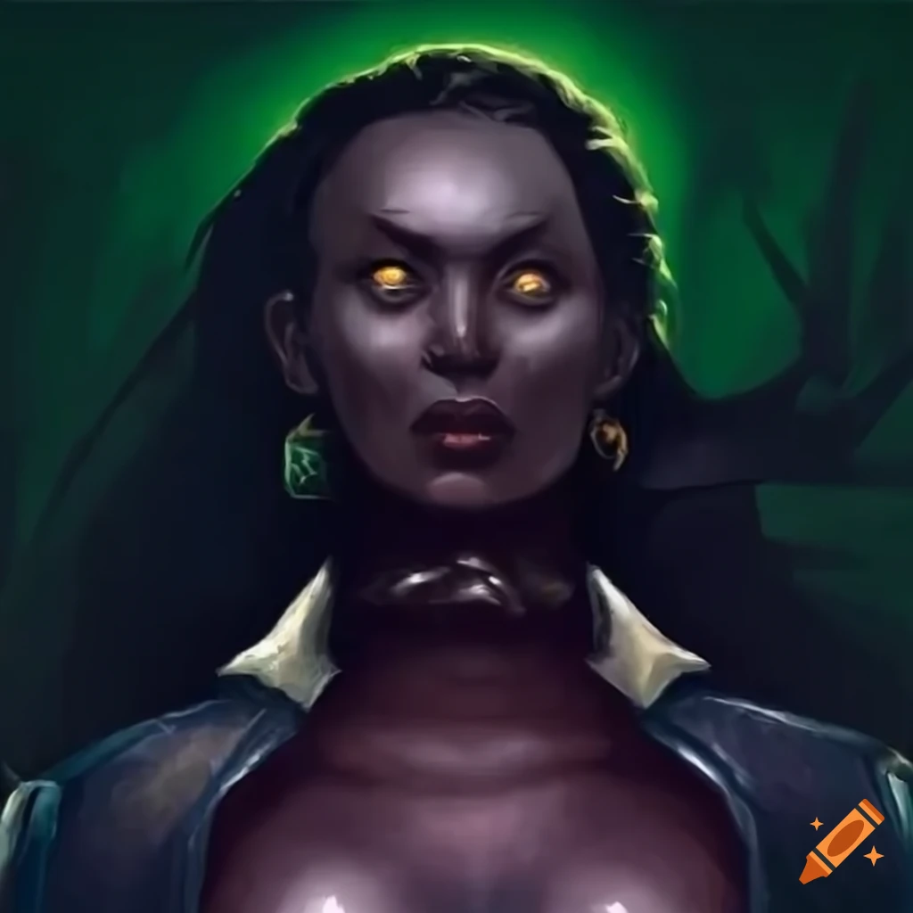 Illustration Of A Beautiful Dark Skinned Female Cultist