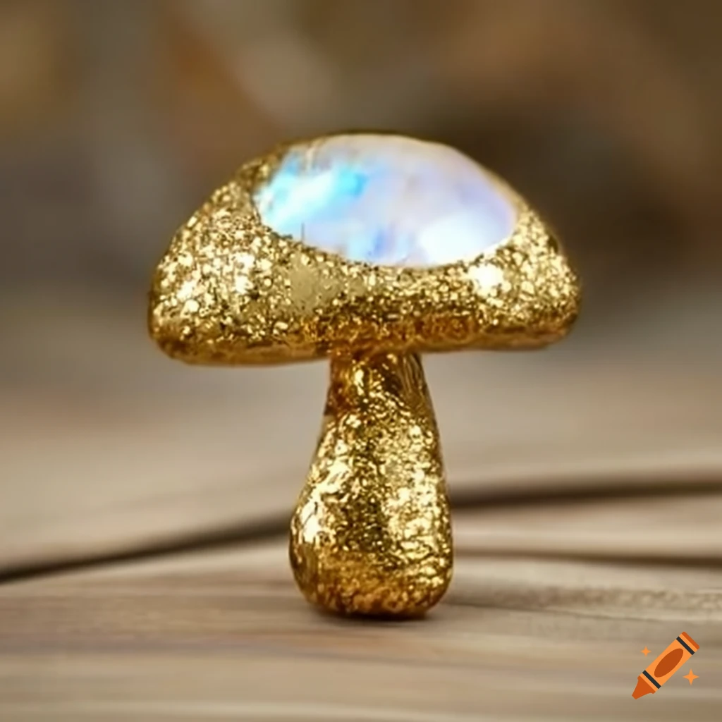 fantasy artwork of a moonstone mushroom on gold