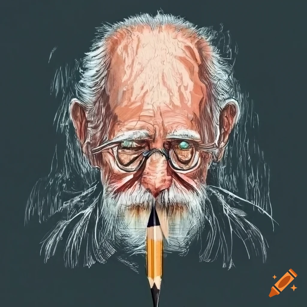 sketch of an old man writing destiny