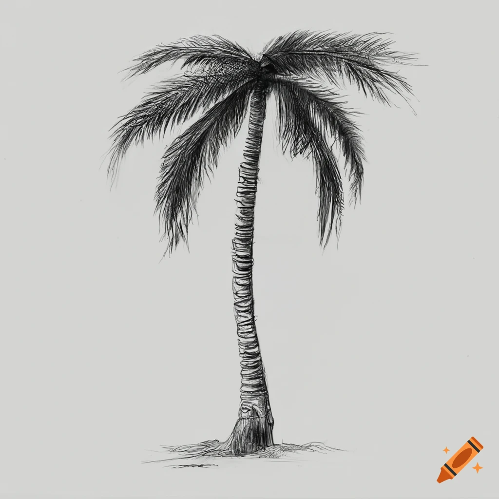 drawing of empty beach with palm trees