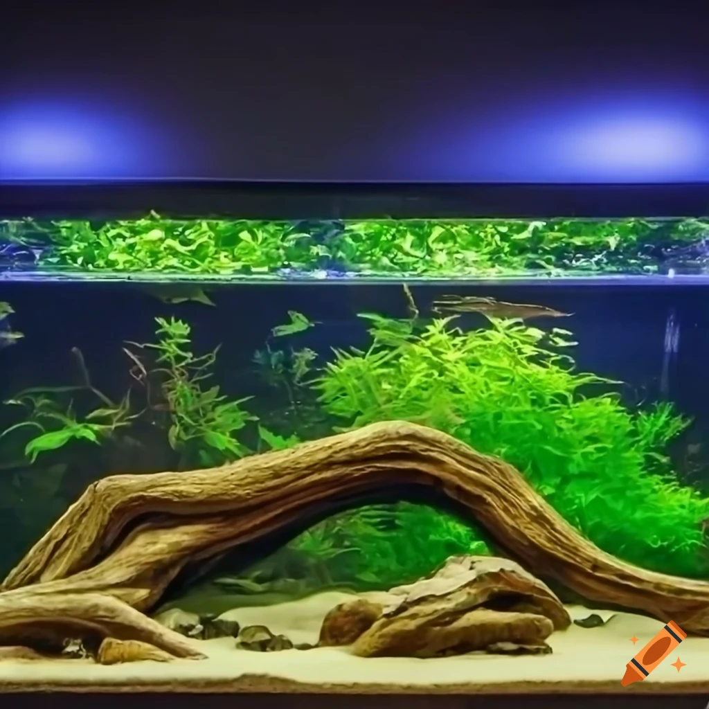 aquascape with lush green plants and tropical fish