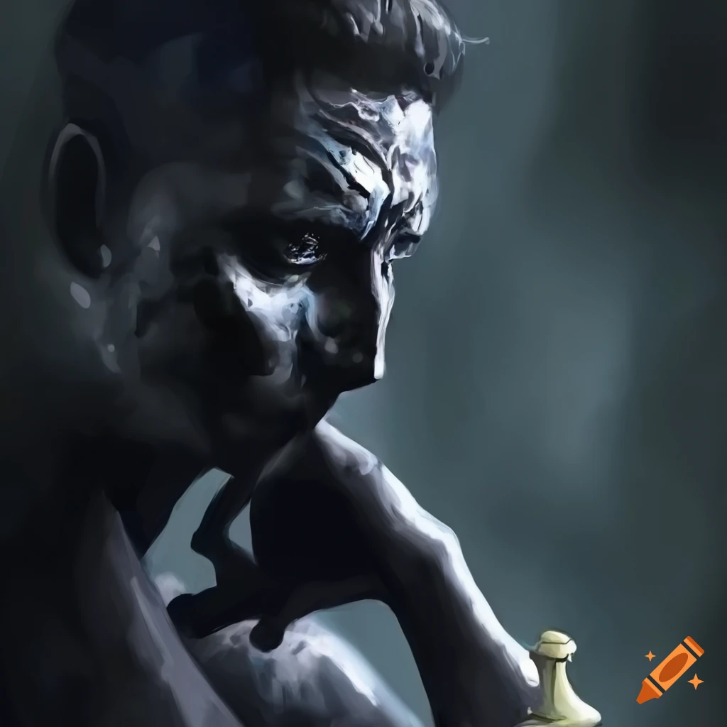 Abstract art featuring a man playing chess on Craiyon