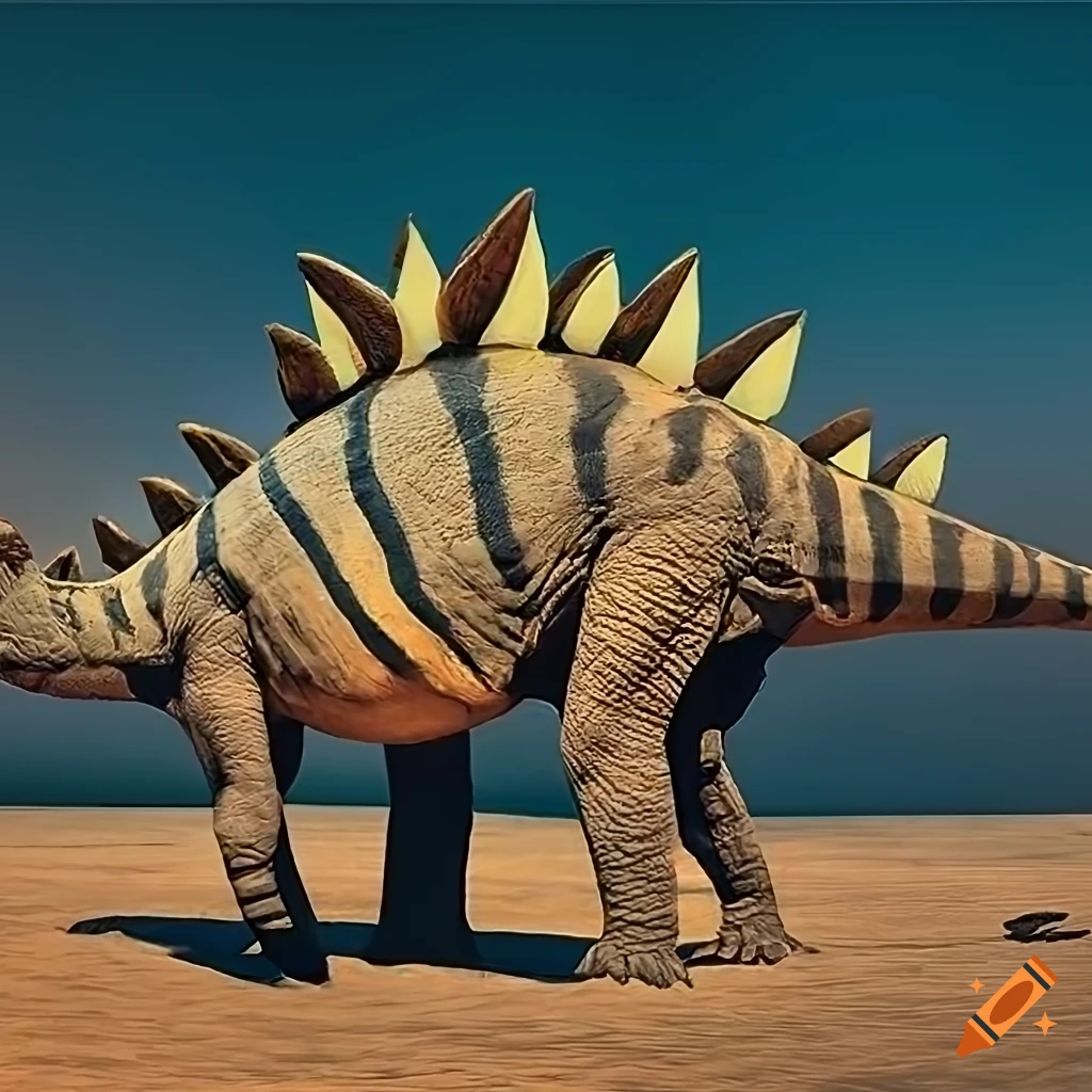 illustration of a striped stegosaurus