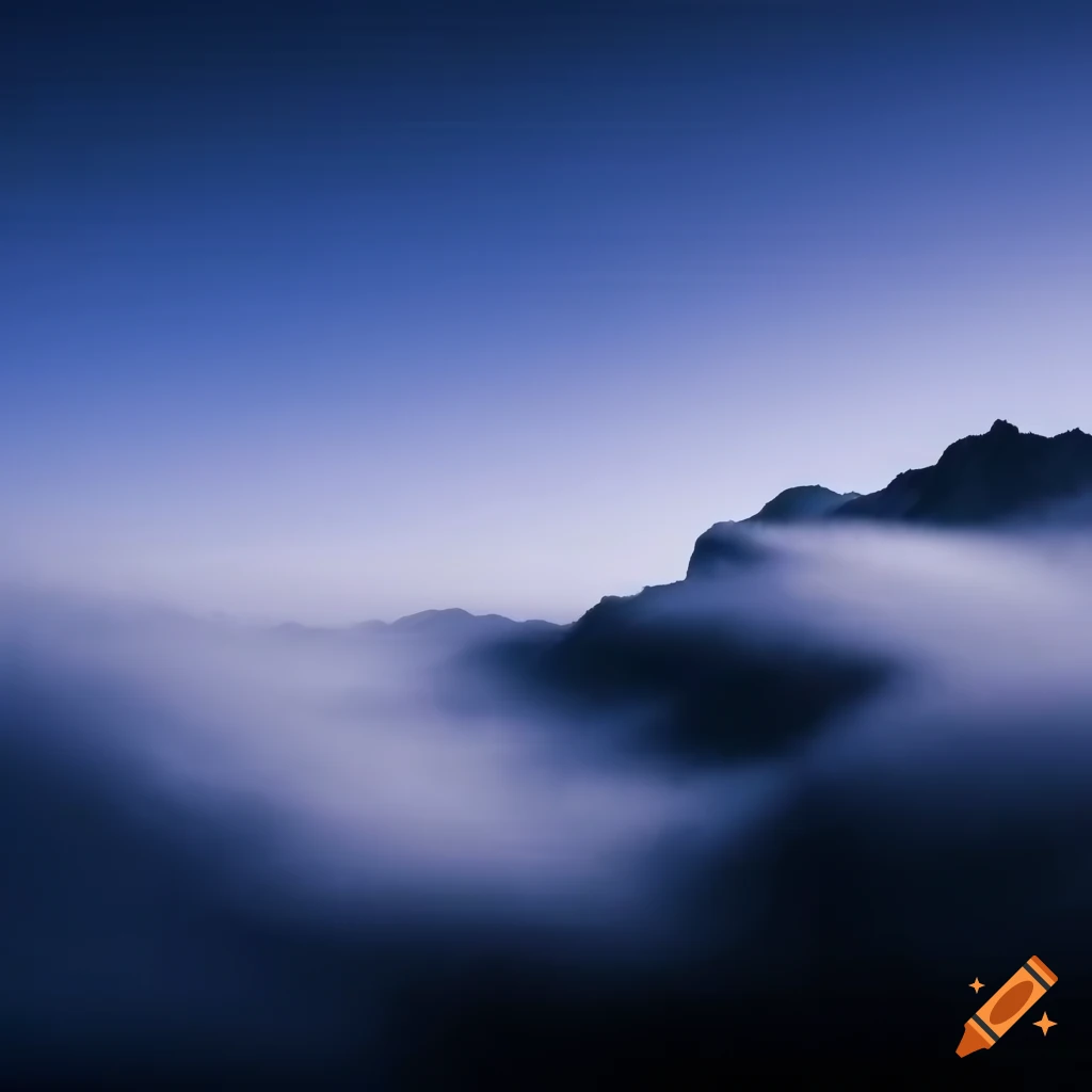 Misty mountain range in blue tones on Craiyon