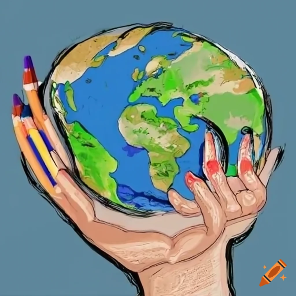 hand-drawn planet earth with a rainbow crayon