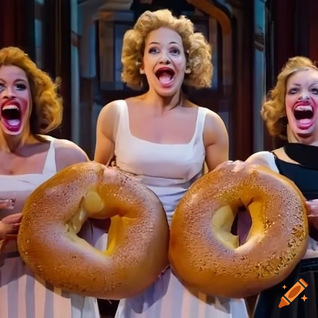 chorus girls holding giant bagels