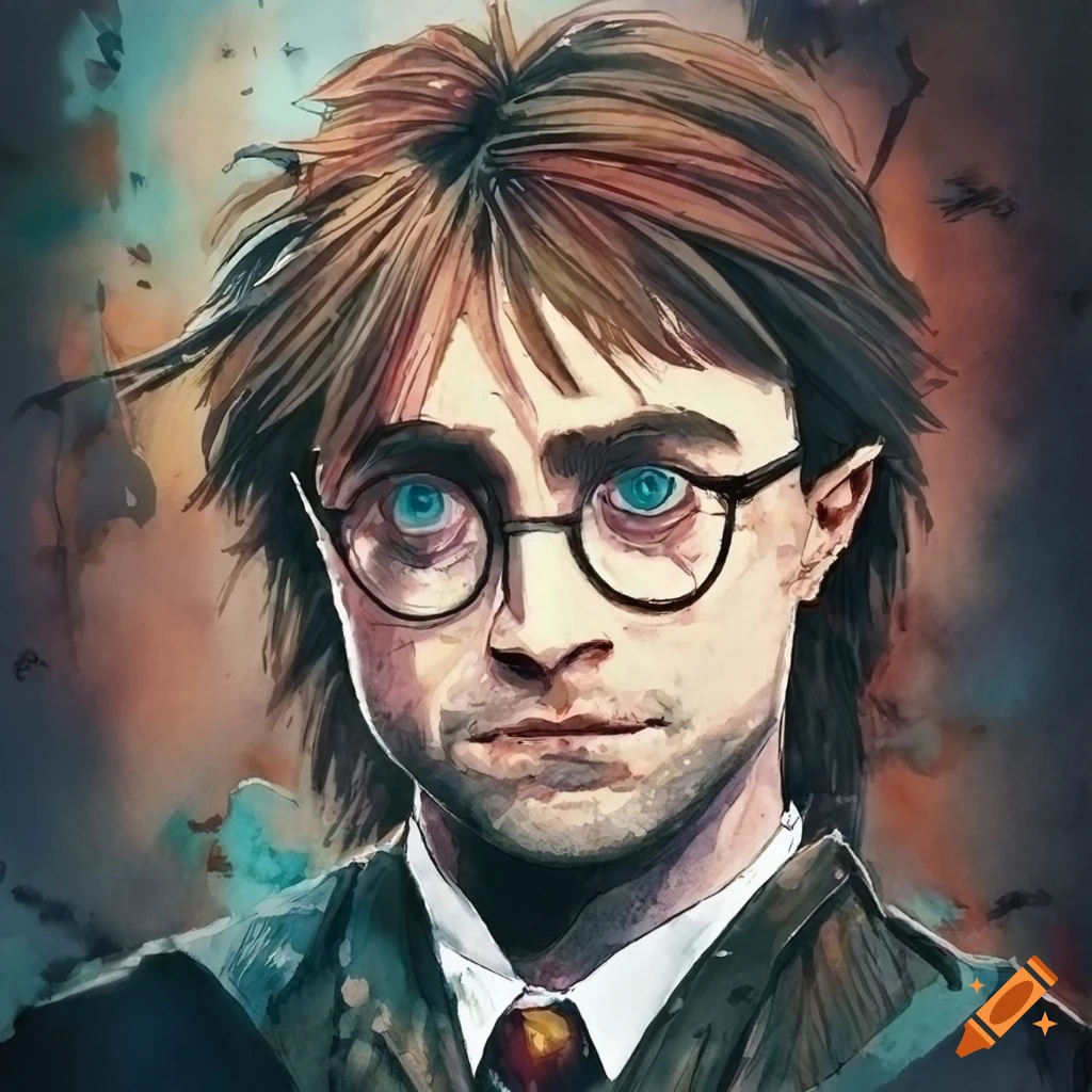watercolor art of Daniel Radcliffe as Harry Potter