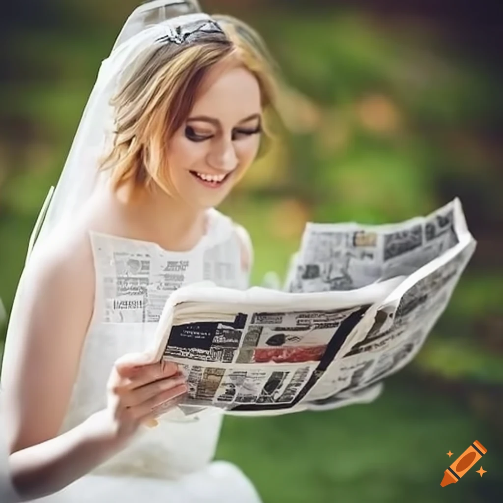 Bride standing on wedding dress with books on the chest on Craiyon