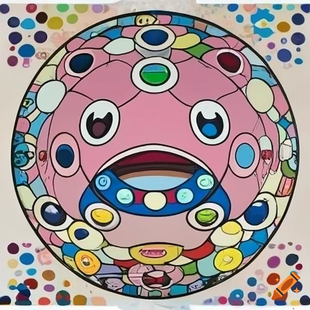 Collaborative artwork of a sky town by takashi murakami and chris ware