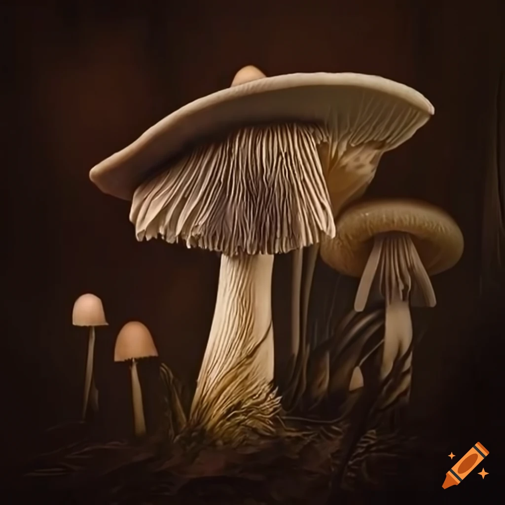 surreal artwork featuring morphing mushrooms