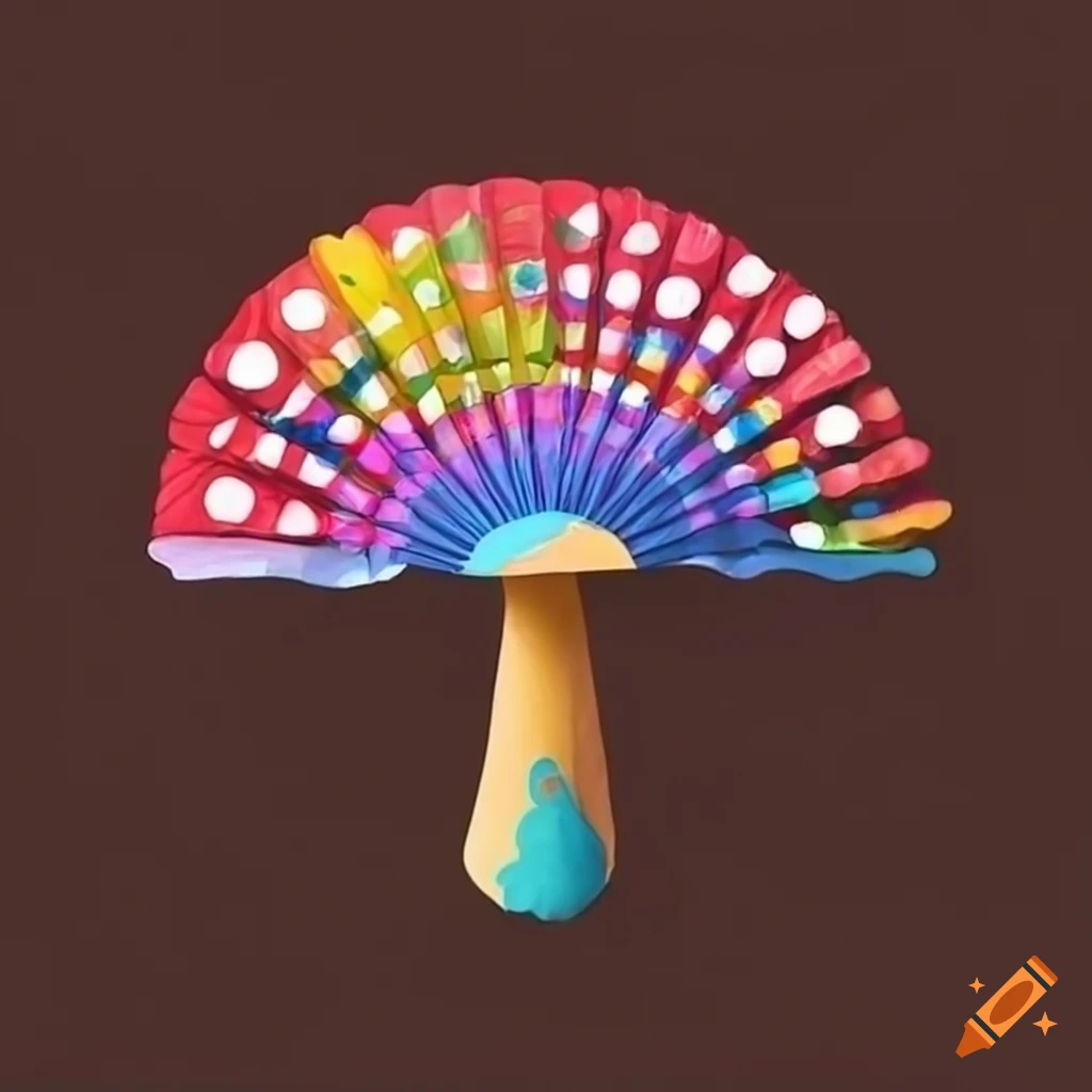 paper craft mushroom with colorful hand fan petals