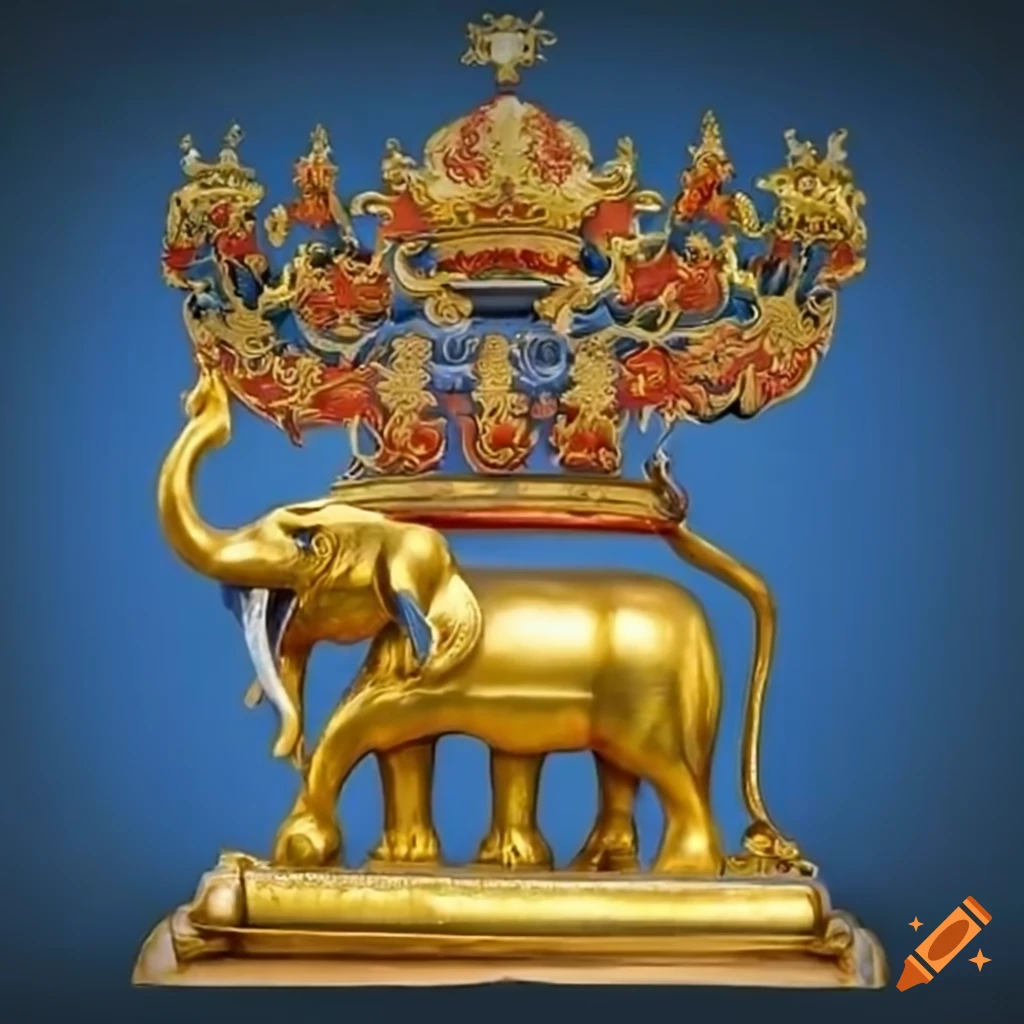 coat of arms with golden elephant on blue background